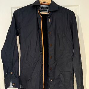 Men's Black Dress Shirt with Orange Trim